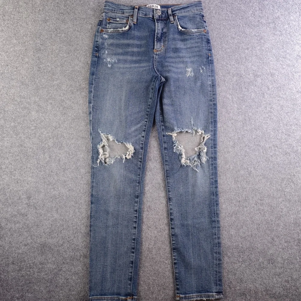 Agolde Jeans Women's 26 Blue Skinny Distressed Ripped Knee Denim Medium Wash